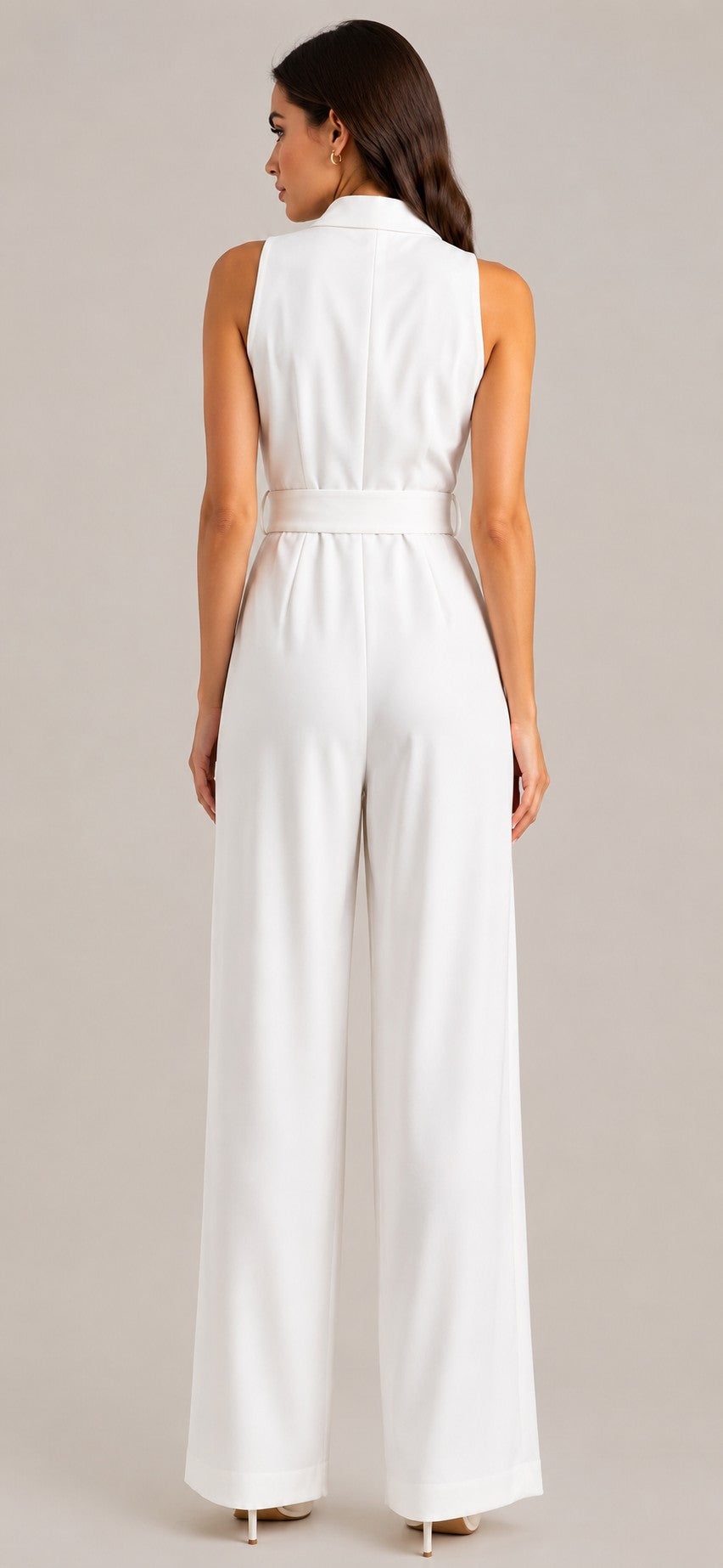 Women's Sleeveless Waist Belt Wide Leg Jumpsuit