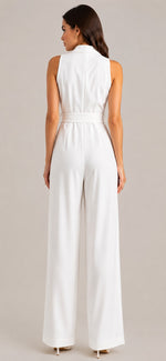 Women's Sleeveless Waist Belt Wide Leg Jumpsuit