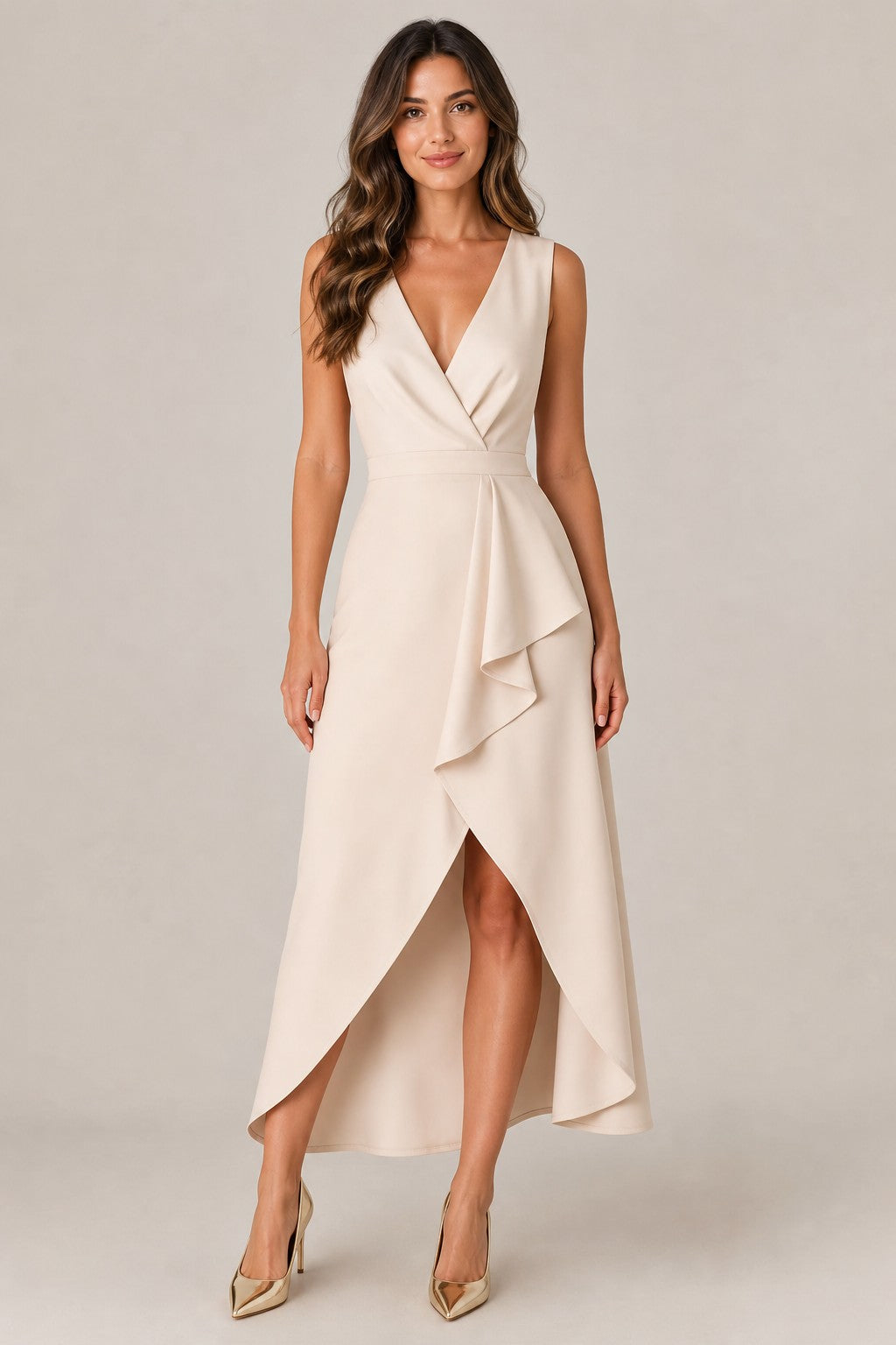 Women's Sleeveless Wrap High-Low Dress