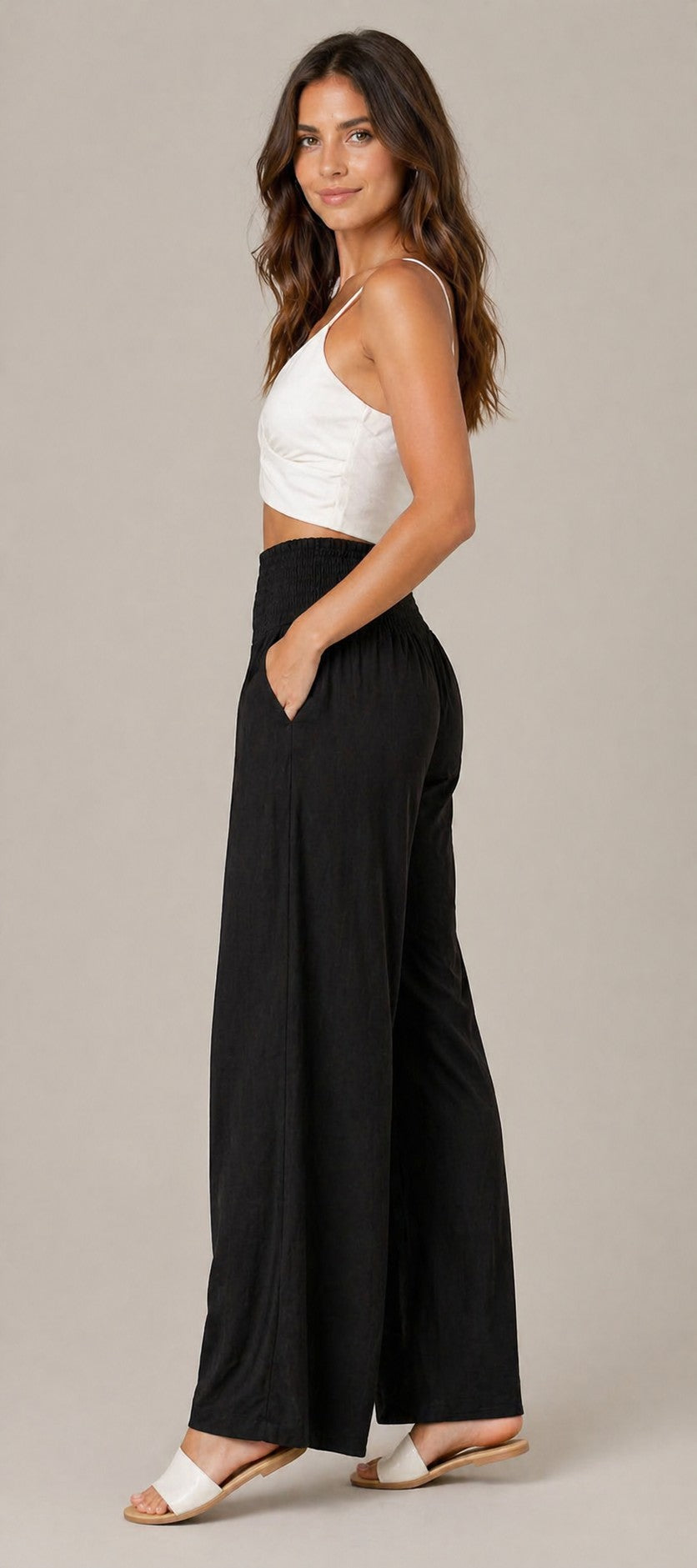Women’s Smocked Waist Wide Leg Pants