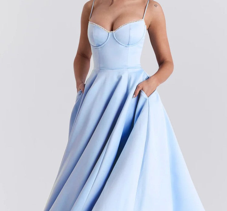 Women's Spaghetti Strap Bustier Midi Dress
