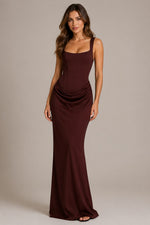 Women's Square Neck Ruched Maxi Dress
