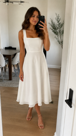Women’s Square Neck Sleeveless Midi Wedding Dress