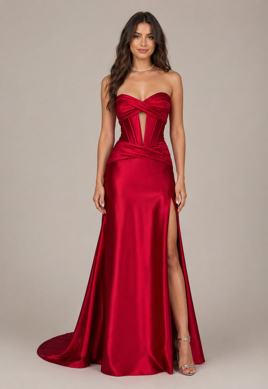 Women’s Strapless High Slit Evening Dress