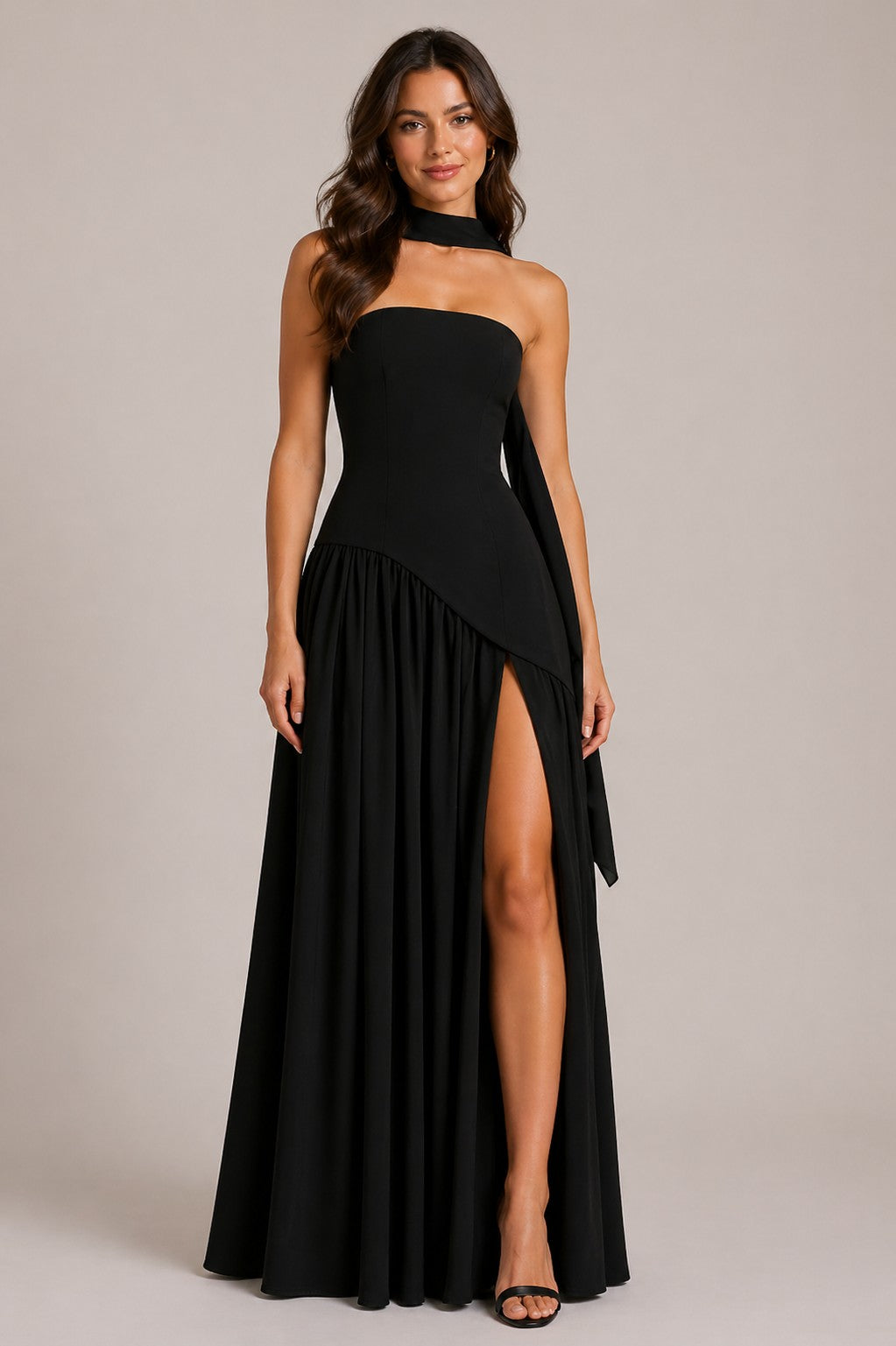 Women’s Strapless Neck Scarf Maxi Dress