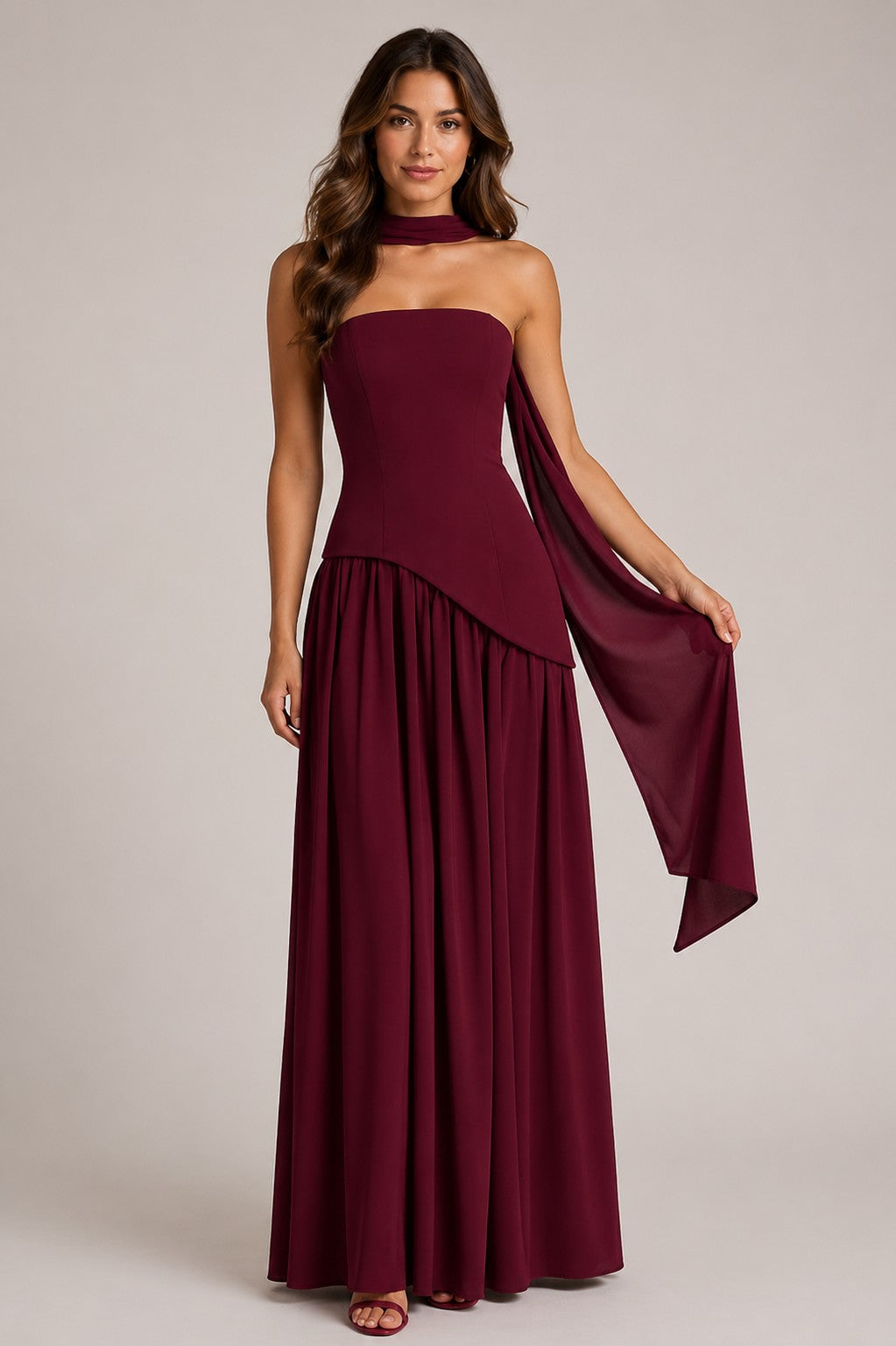 Women’s Strapless Neck Scarf Maxi Dress