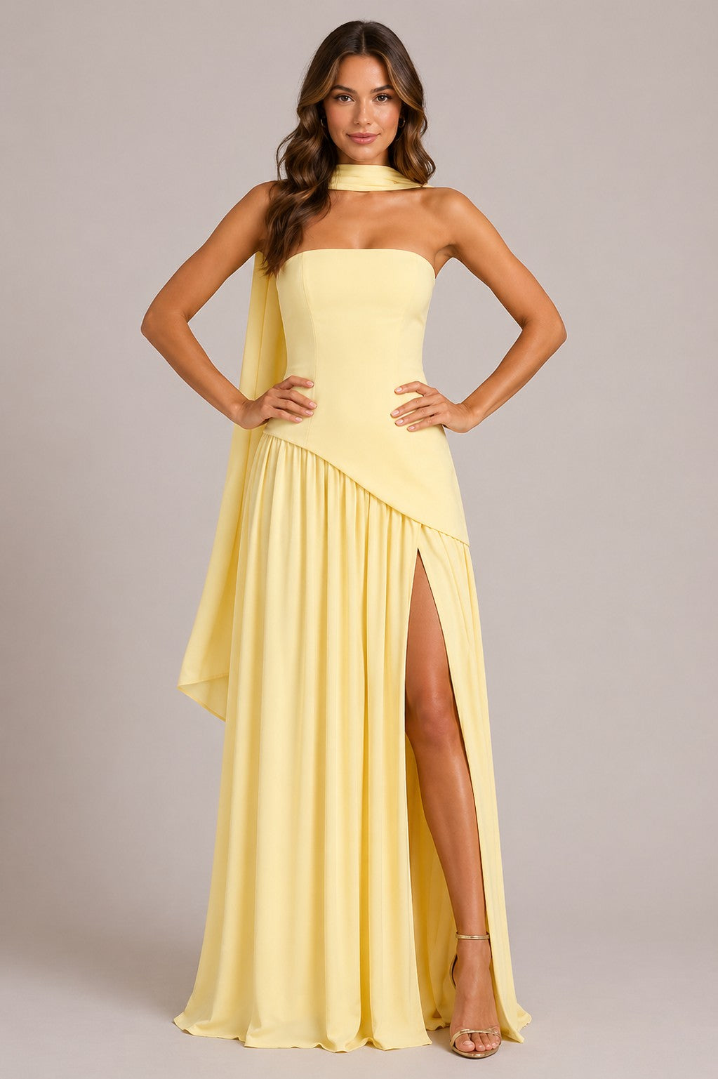 Women’s Strapless Neck Scarf Maxi Dress