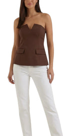 Women's Strapless V-Neck Peplum Top