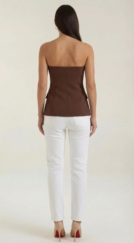 Women's Strapless V-Neck Peplum Top