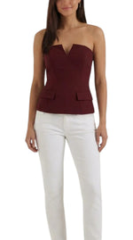 Women's Strapless V-Neck Peplum Top