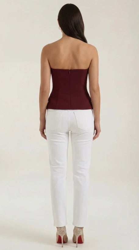 Women's Strapless V-Neck Peplum Top