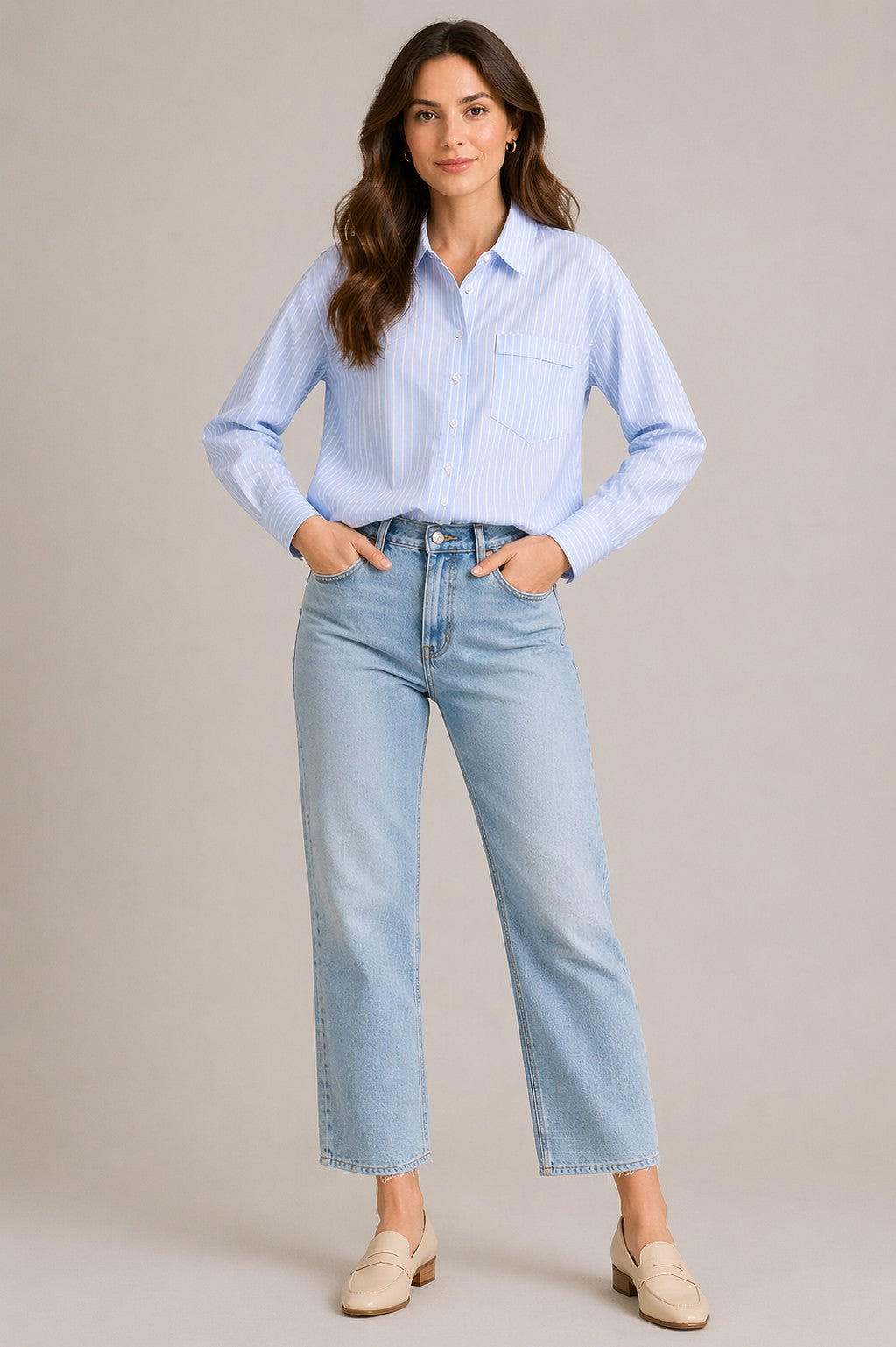 Women’s Striped Collared Long Sleeve Shirt