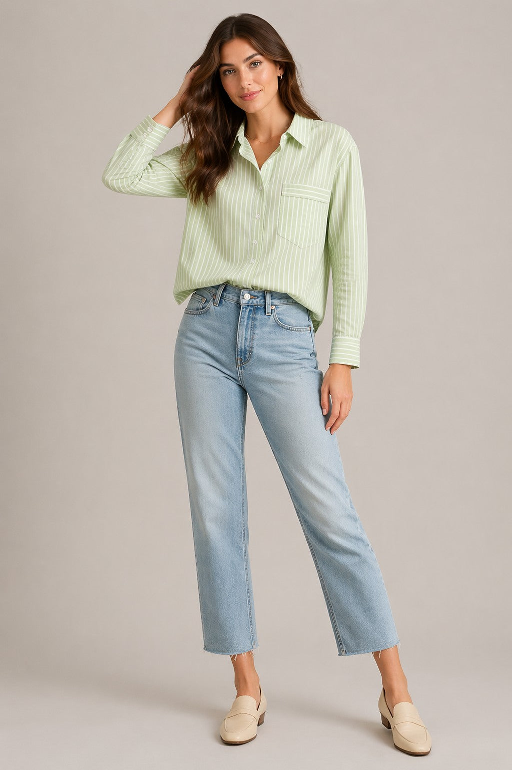 Women’s Striped Collared Long Sleeve Shirt