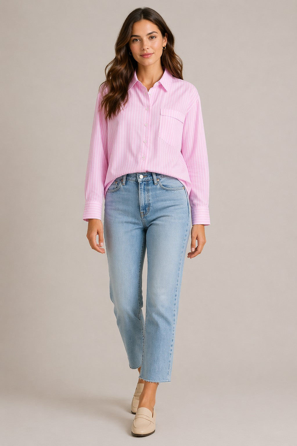 Women’s Striped Collared Long Sleeve Shirt