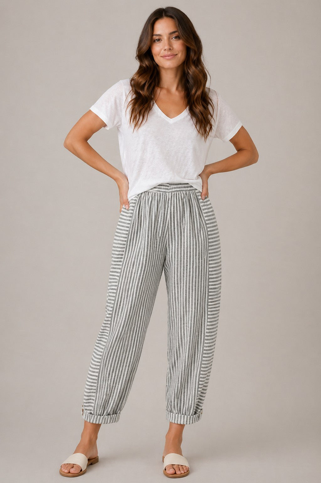 Women’s Striped Elastic Waist Pants