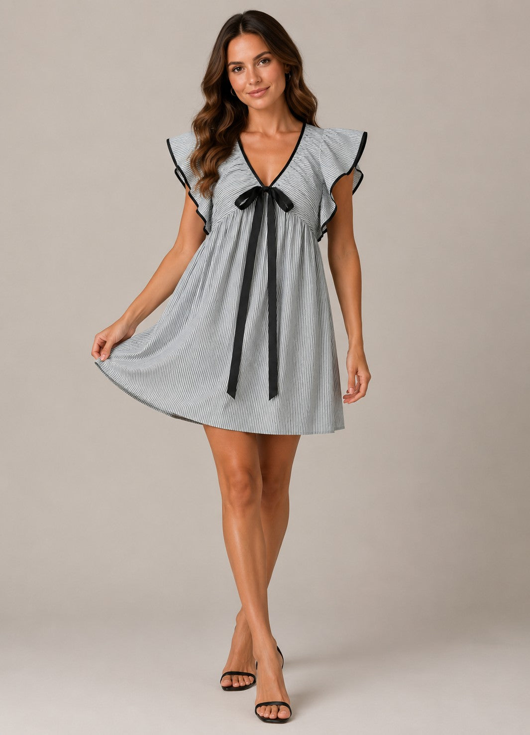 Women's Striped Flutter Sleeve Mini Dress