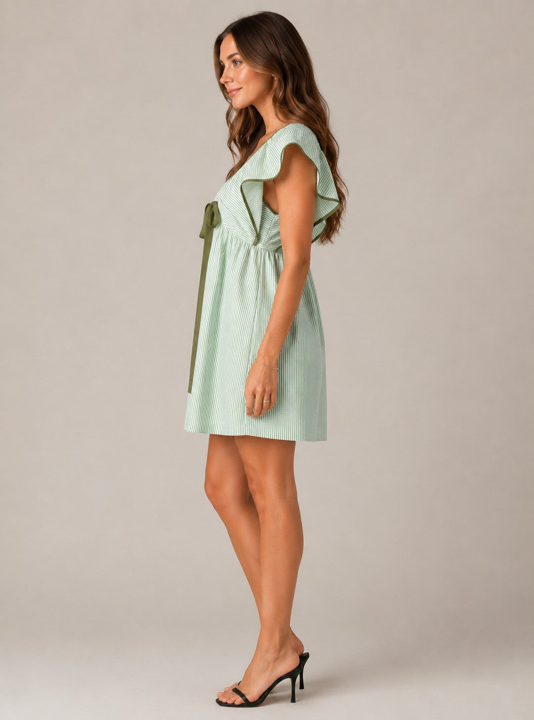 Women's Striped Flutter Sleeve Mini Dress
