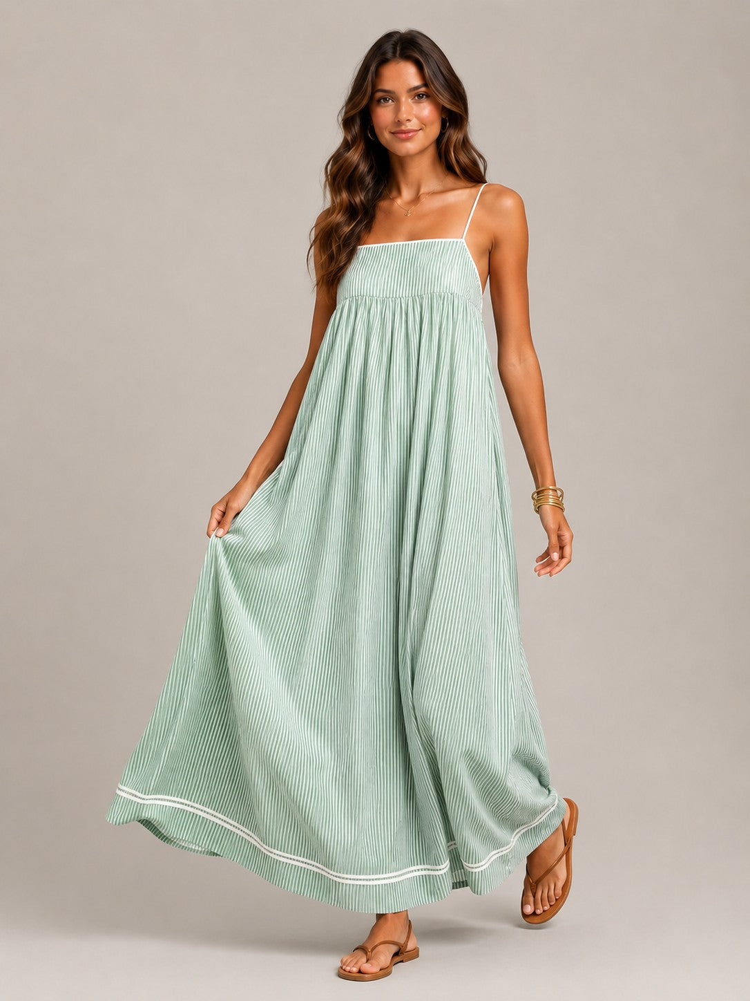 Women’s Striped Maxi Dress with Spaghetti Straps