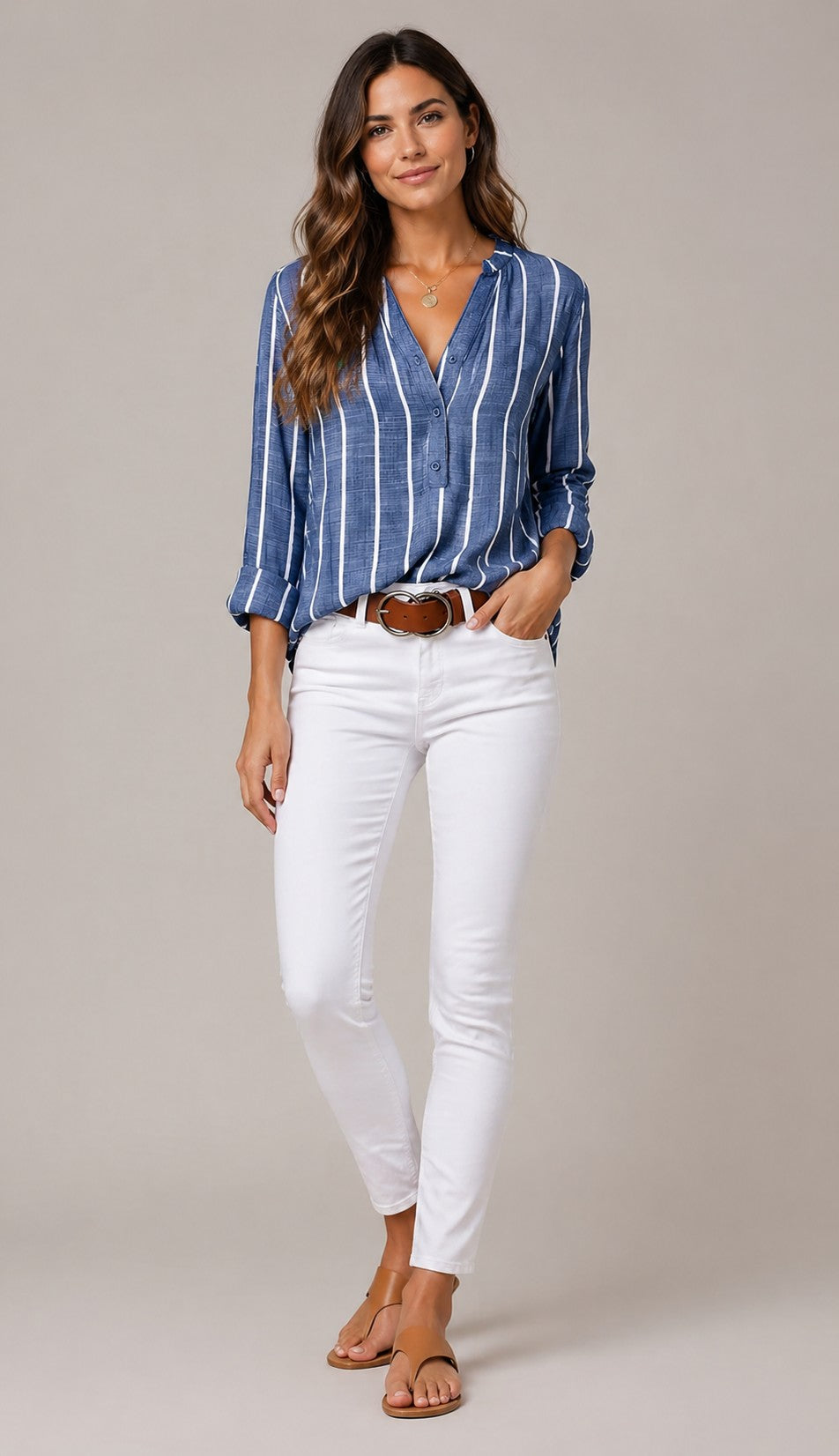 Women’s Striped Roll-Up Sleeve Blouse