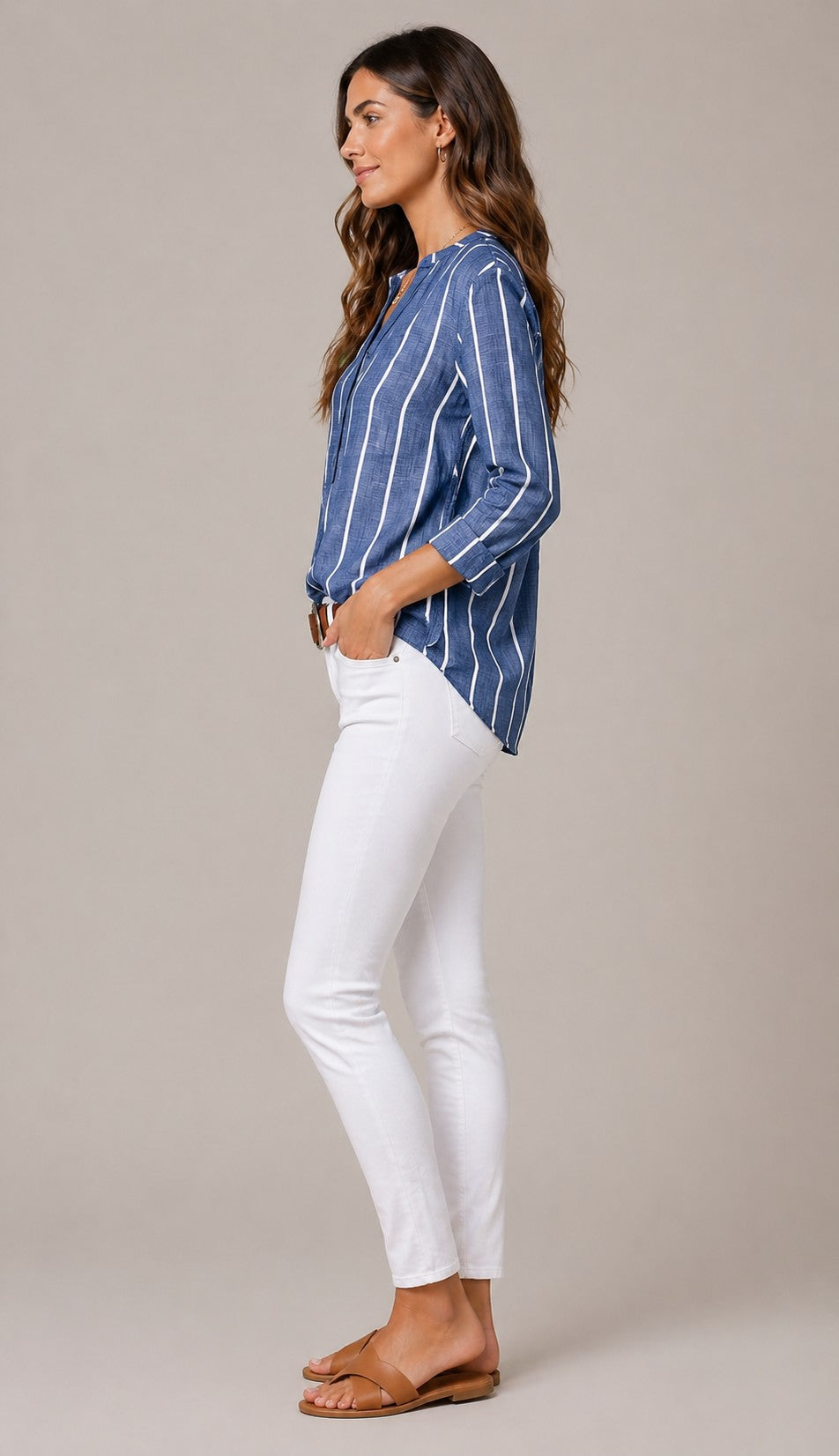 Women’s Striped Roll-Up Sleeve Blouse