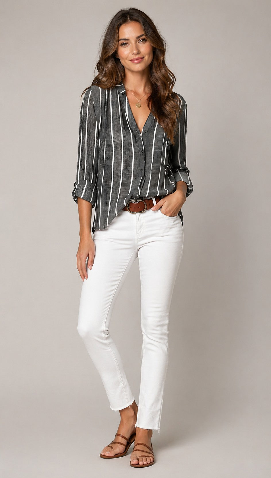 Women’s Striped Roll-Up Sleeve Blouse