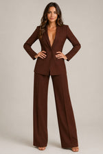 Women’s Structured Collar Blazer Wide Leg Pants Suit
