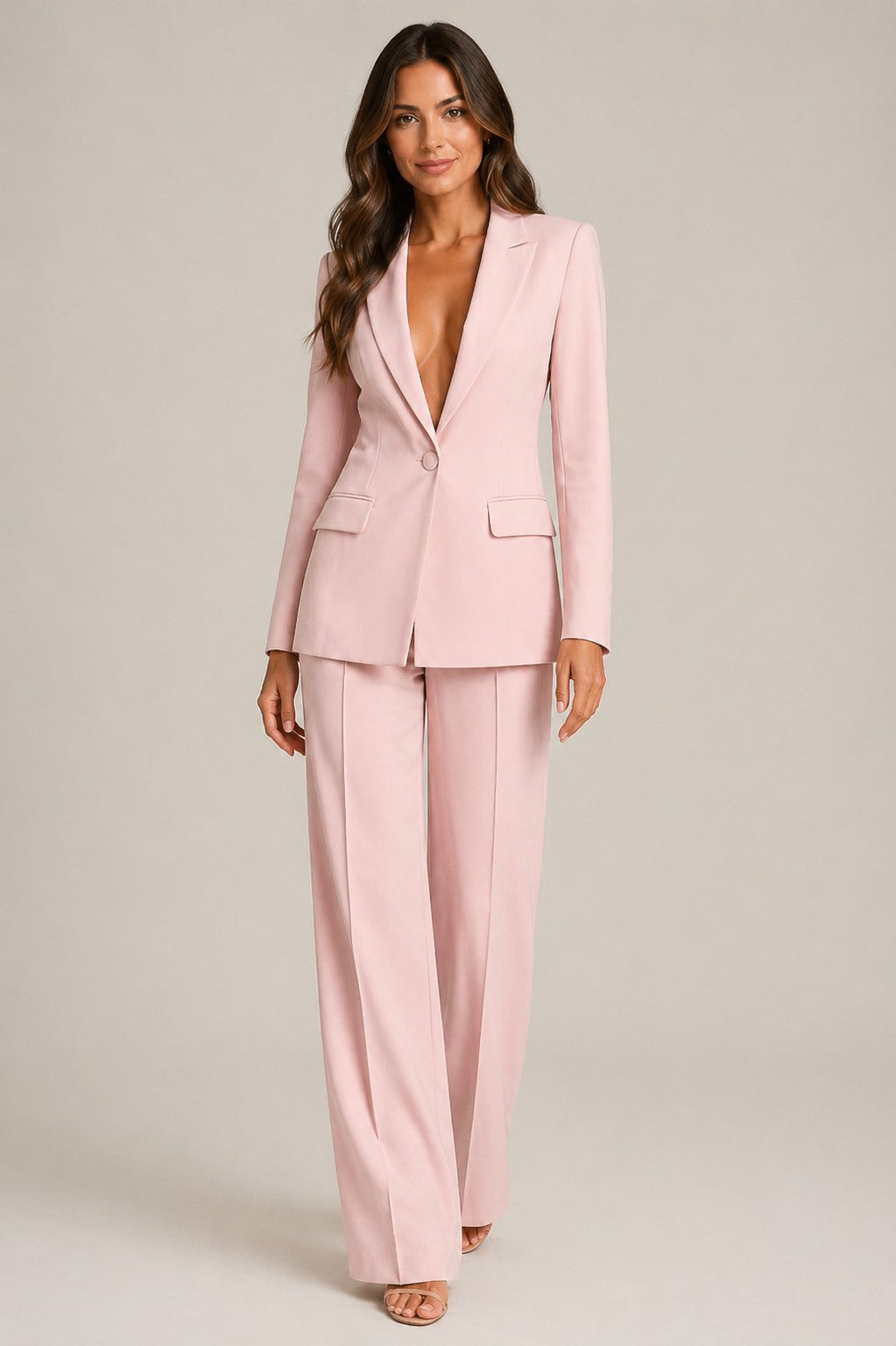 Women’s Structured Collar Blazer Wide Leg Pants Suit