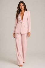 Women’s Structured Collar Blazer Wide Leg Pants Suit
