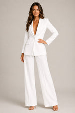 Women’s Structured Collar Blazer Wide Leg Pants Suit