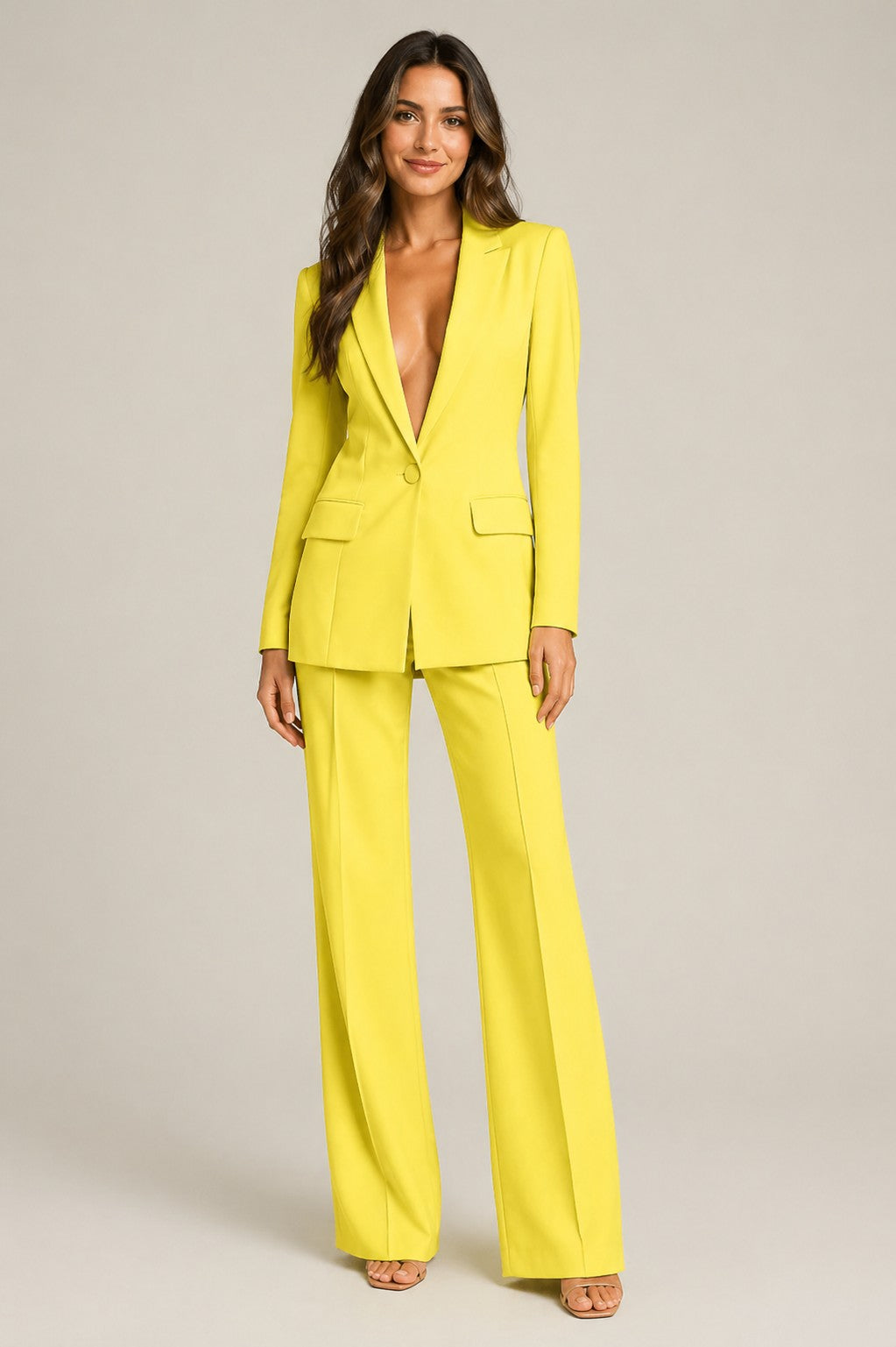 Women’s Structured Collar Blazer Wide Leg Pants Suit