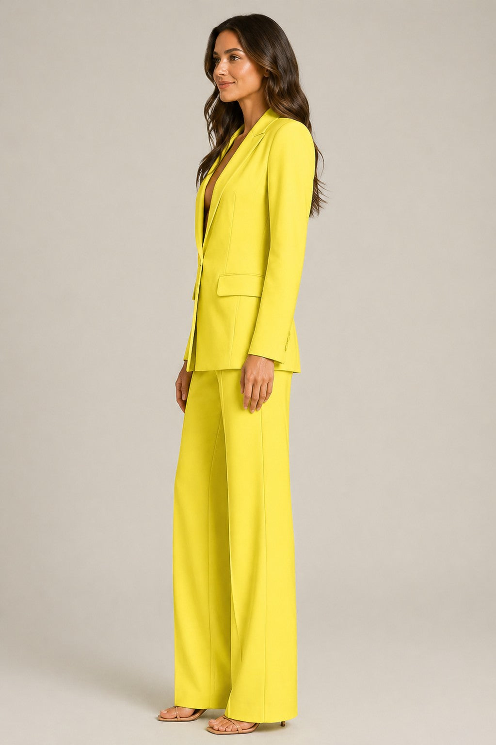 Women’s Structured Collar Blazer Wide Leg Pants Suit