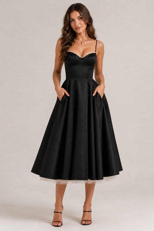 Women’s Sweetheart Neck Sleeveless Midi Dress