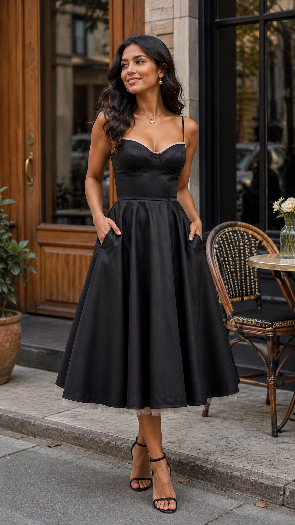 Women’s Sweetheart Neck Sleeveless Midi Dress