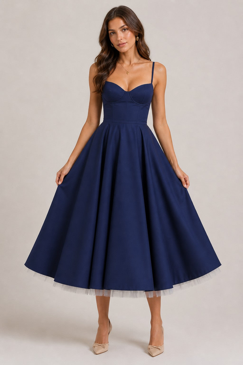 Women’s Sweetheart Neck Sleeveless Midi Dress
