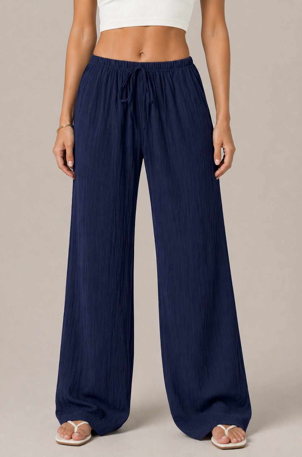 Women’s Textured Drawstring Wide Leg Pants