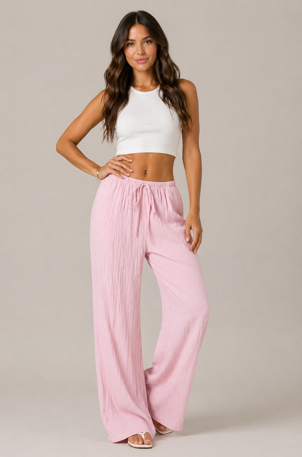 Women’s Textured Drawstring Wide Leg Pants