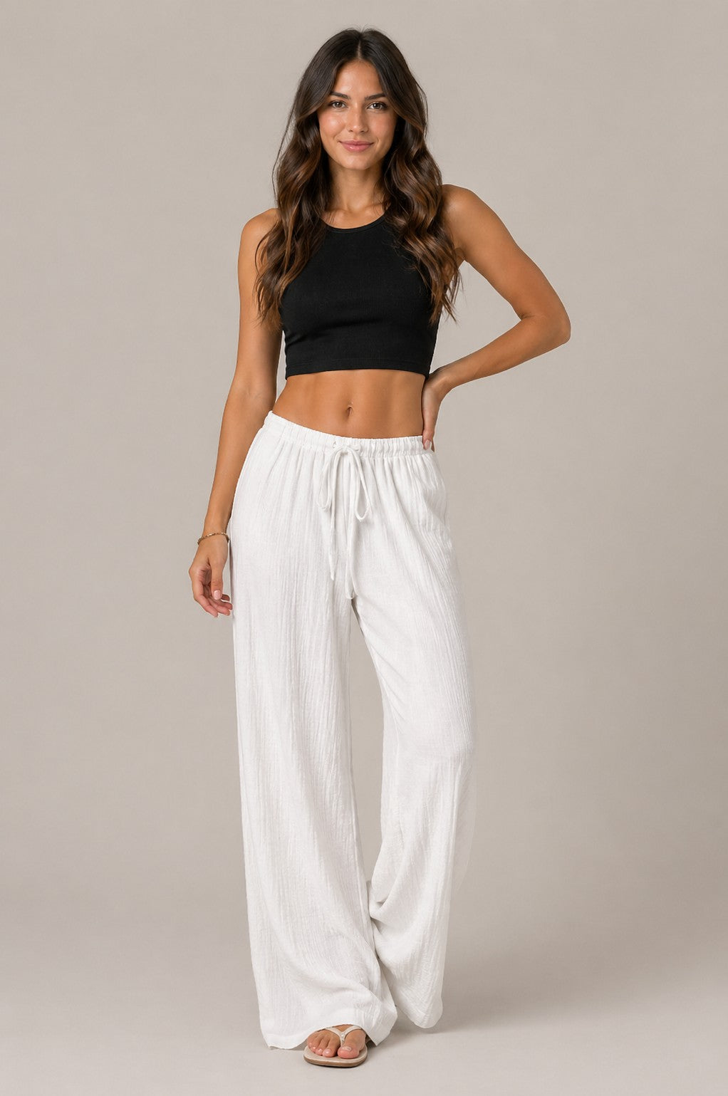 Women’s Textured Drawstring Wide Leg Pants