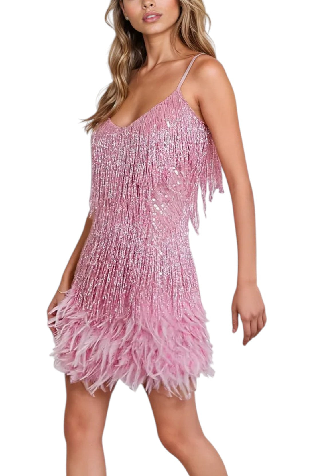 Women's Thin Strap Fringe Mini Dress