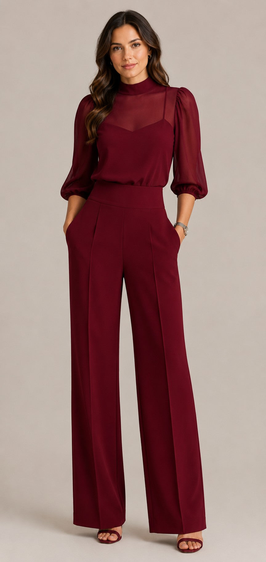 Women's Three Piece Elegant Wide Leg Pants Set