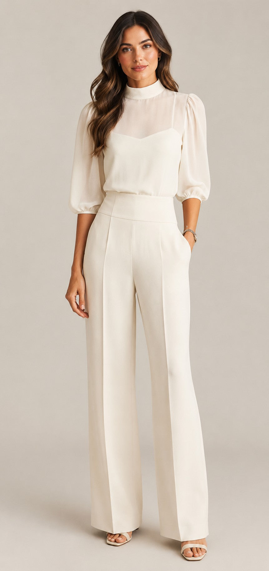 Women's Three Piece Elegant Wide Leg Pants Set