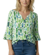 Women's Three-Quarter Sleeve V-Neck Printed Blouse