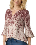 Women's Three-Quarter Sleeve V-Neck Printed Blouse