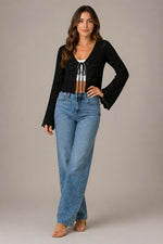 Women’s Tie Front Flare Sleeve Blouse