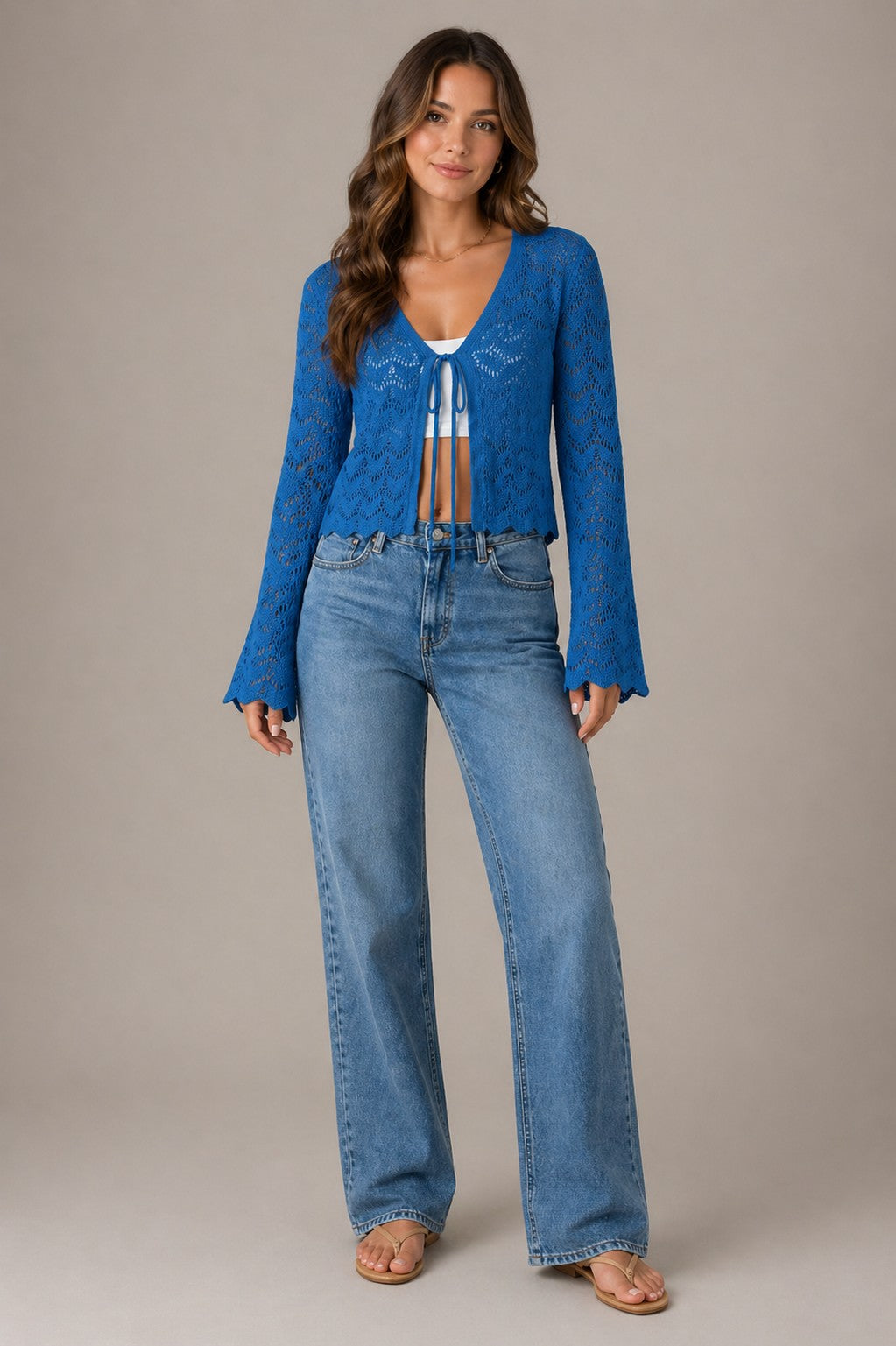 Women’s Tie Front Flare Sleeve Blouse