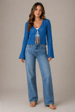 Women’s Tie Front Flare Sleeve Blouse