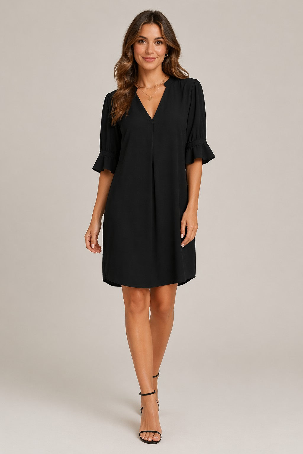 Women’s V-Neck Elbow Sleeve Mini Dress