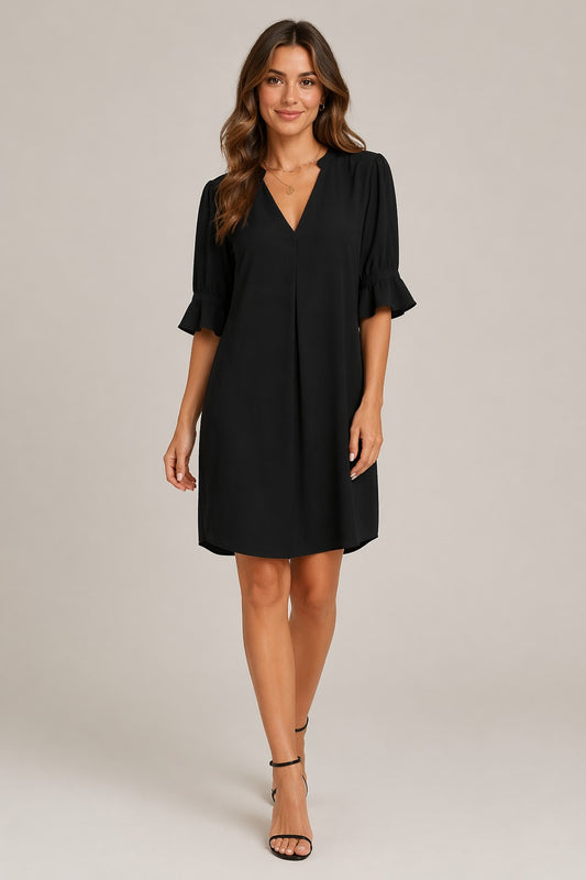 Women’s V-Neck Elbow Sleeve Mini Dress