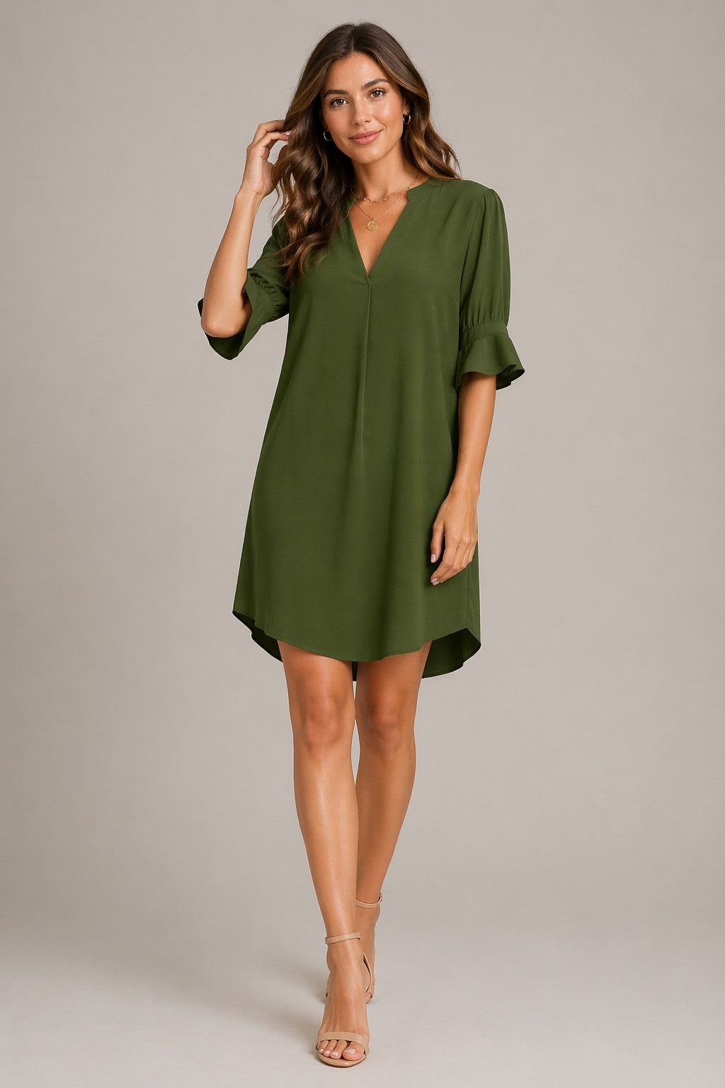 Women’s V-Neck Elbow Sleeve Mini Dress
