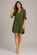 Women’s V-Neck Elbow Sleeve Mini Dress