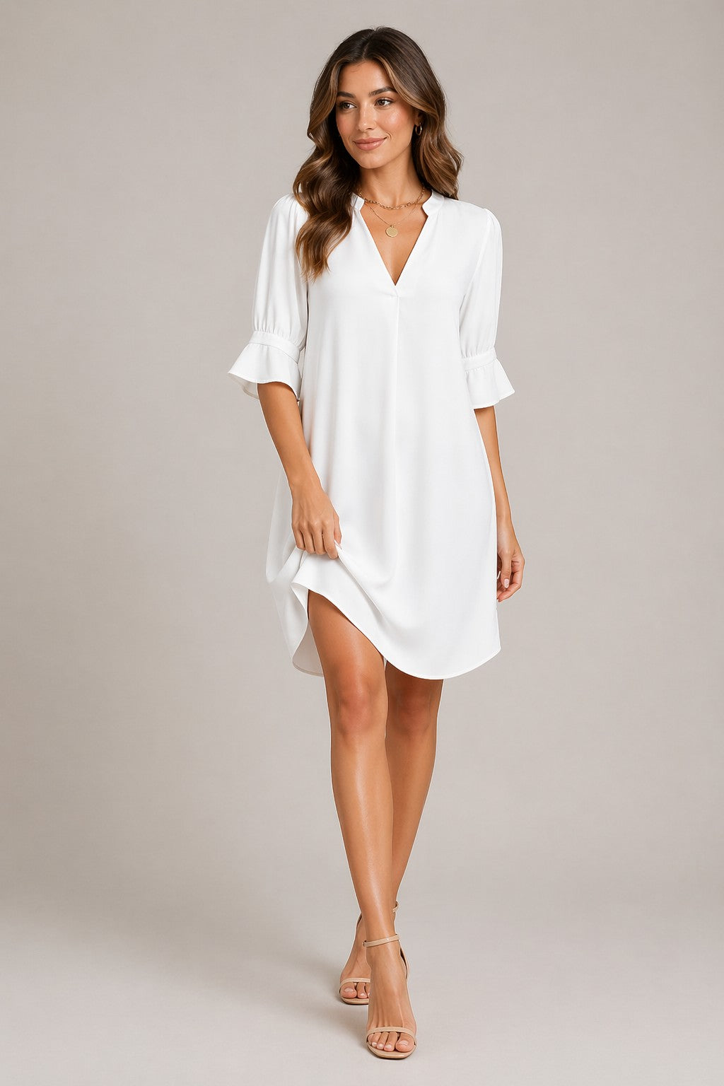 Women’s V-Neck Elbow Sleeve Mini Dress